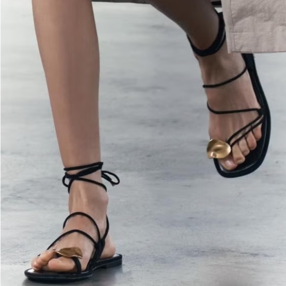 Lace Up Sandals with Gold Accent